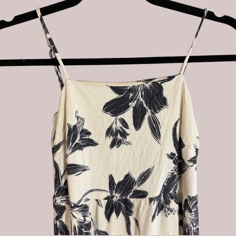 Monteau LA XS Cream Floral Linen Maxi Dress Smocked Summer Beach Resort Vacation - Picture 4 of 8